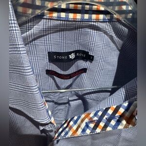 Men’s Blue Check Stone Rose Dress Shirt Button Down Size 3 Medium M Blue Plaid